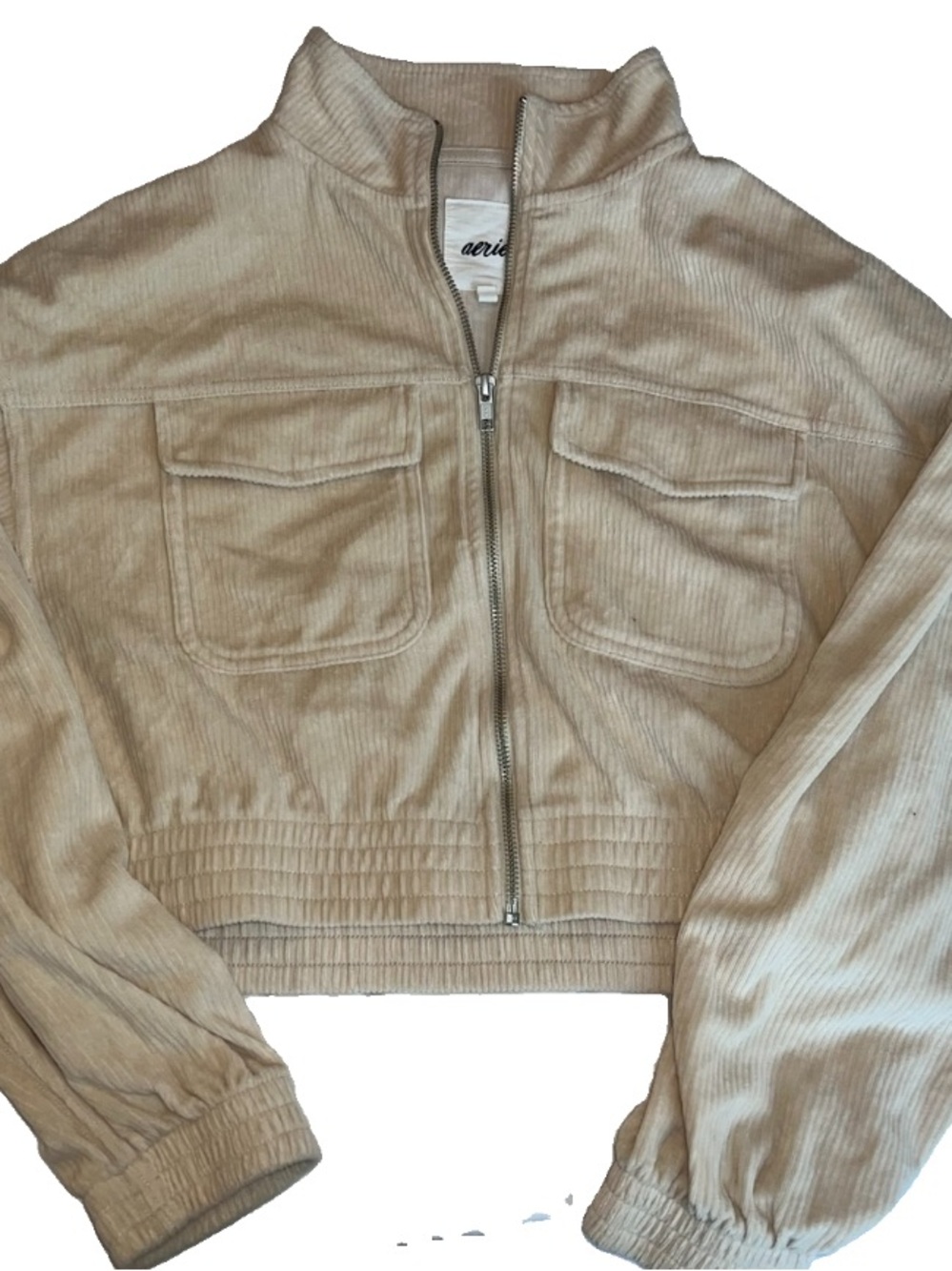 Aerie Cream Corduroy Cropped Zip Front Jacket | Utility Shacket Sz medium - Picture 2 of 3